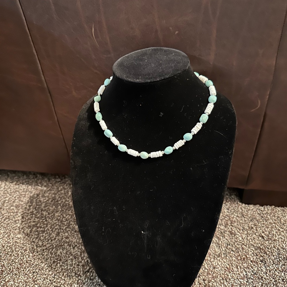 Hand Crafted “One of a Kind” Turquoise, Shell & Sterling Silver Necklace